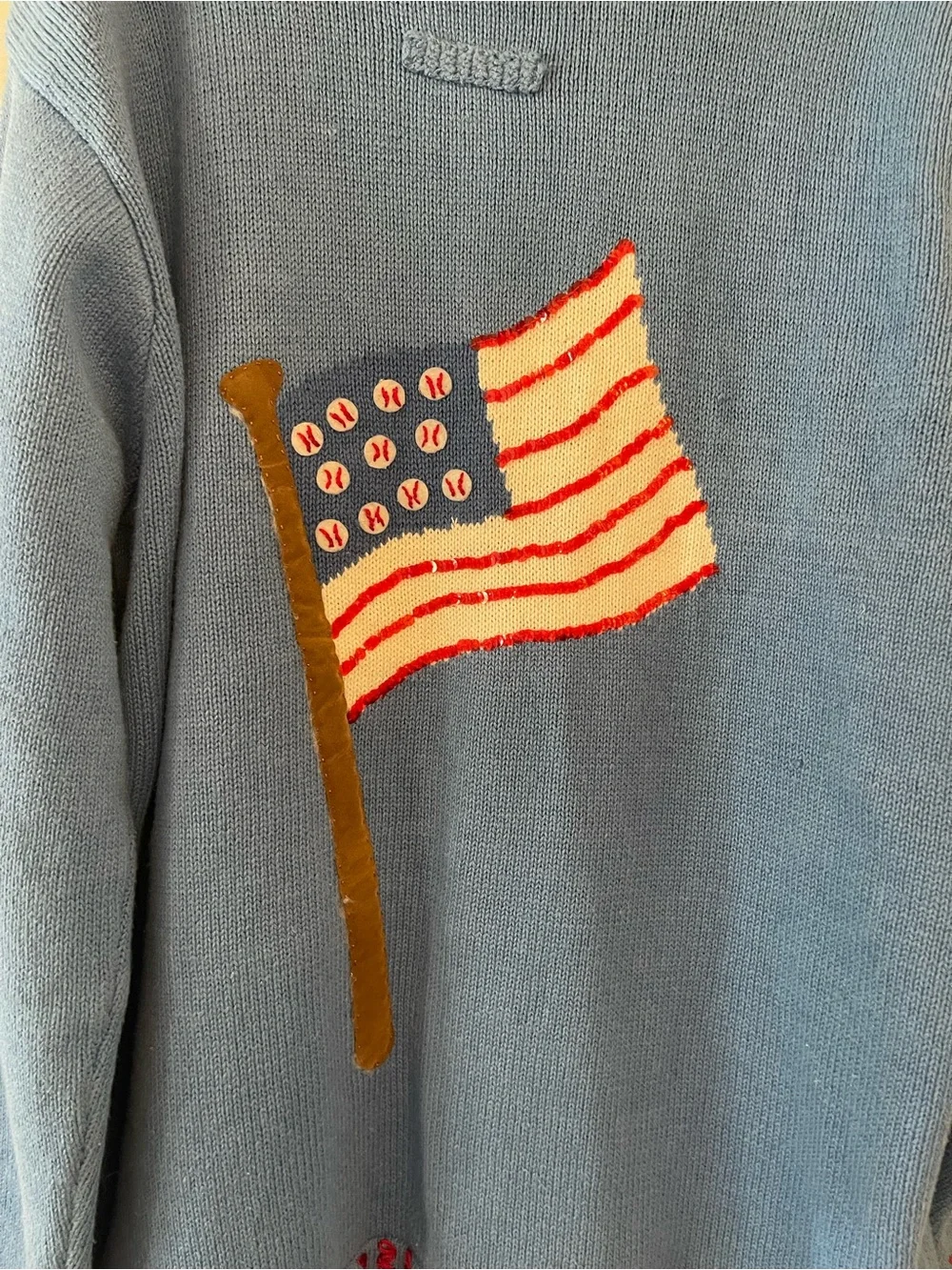 Vintage Storybook Knits Baseball US Flag  Sweater, Size Large - Picture 6 of 8